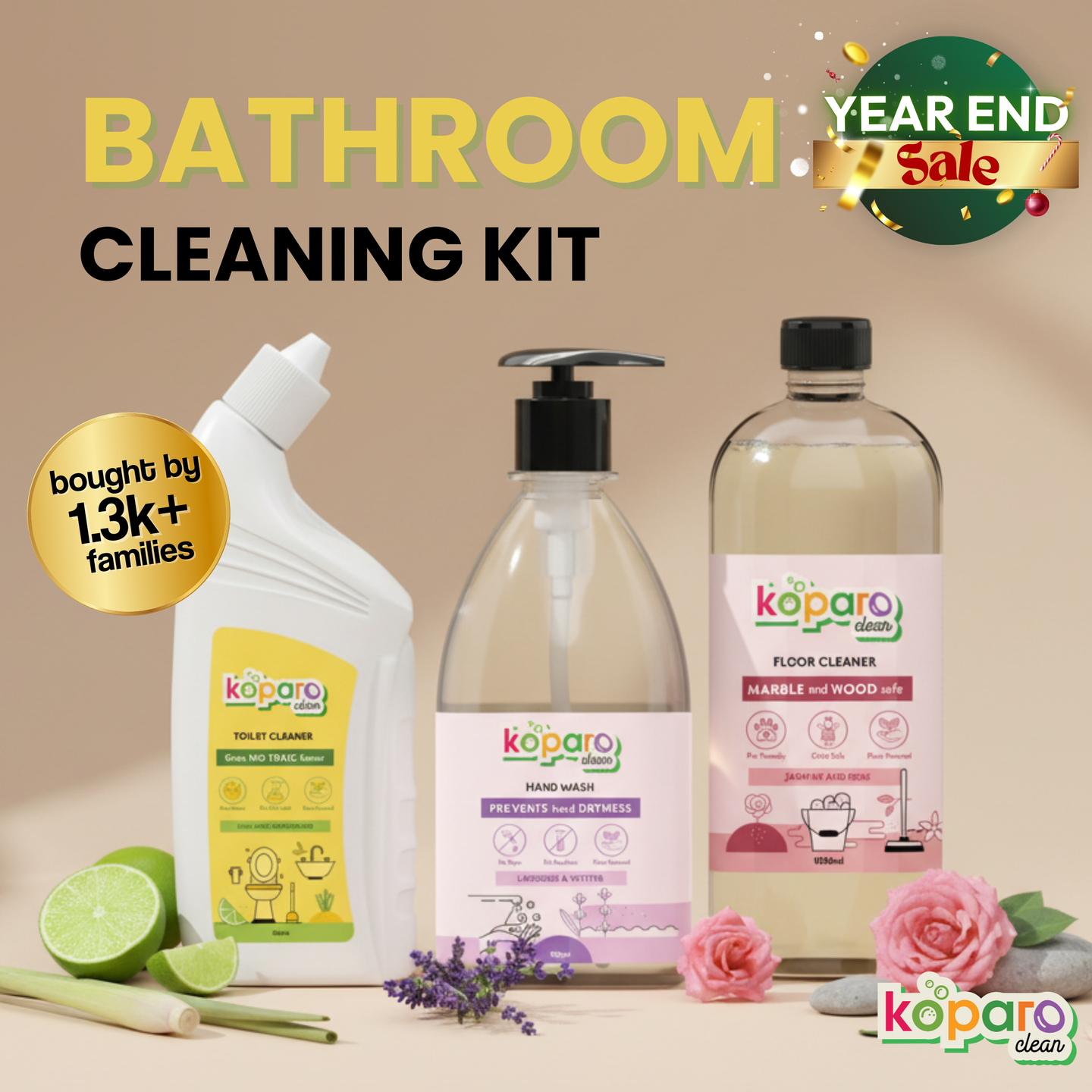 Bathroom Kit - Floor Cleaner - 1L, Toilet Cleaner 800ml, Hand Wash - 500ml